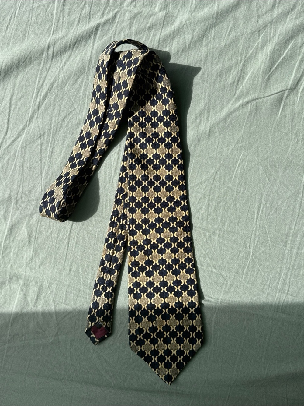 Nino Cerruti Vintage Handmade Silk Geometric Men's Tie Navy Gold Made in USA